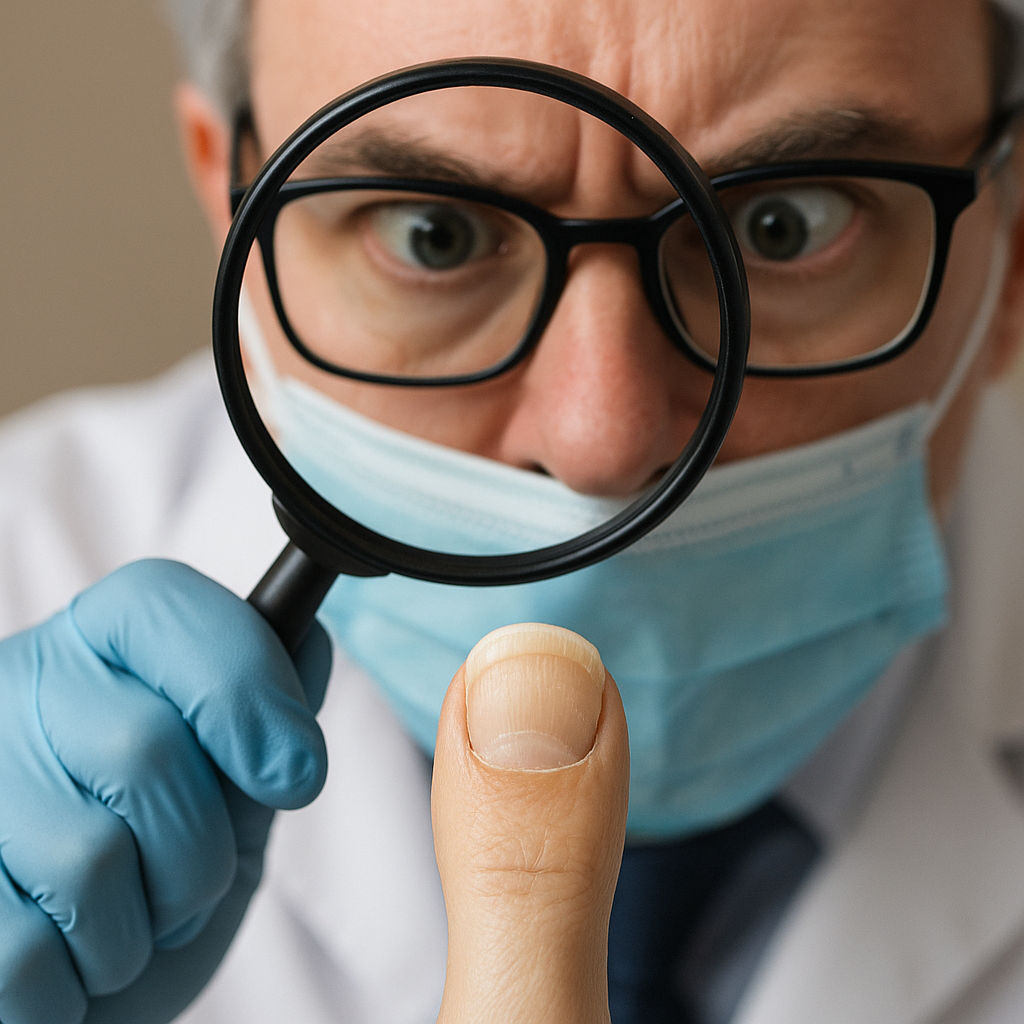 A Scientist Investigating A Toe With A Magnifying Glass.